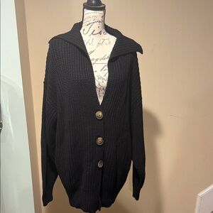 Women's Black Button-Up Sweater